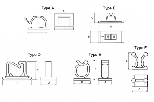 Pinza adhesiva para cables - Base plana autoadhesiva